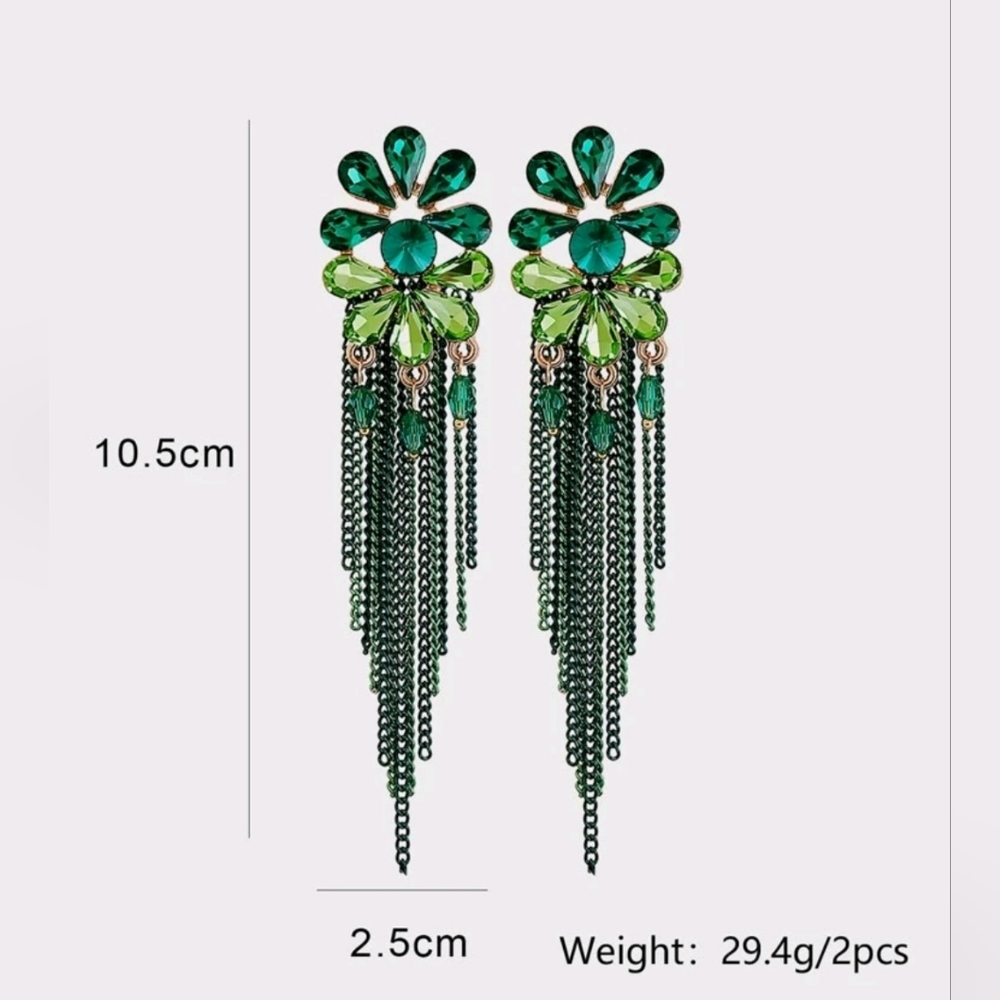 Rhinestone and bead decor drop tassel earring - Picture 3 of 3